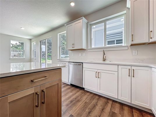 Interior, Kitchen, Recessed Lighting, Wood Texture Flooring
