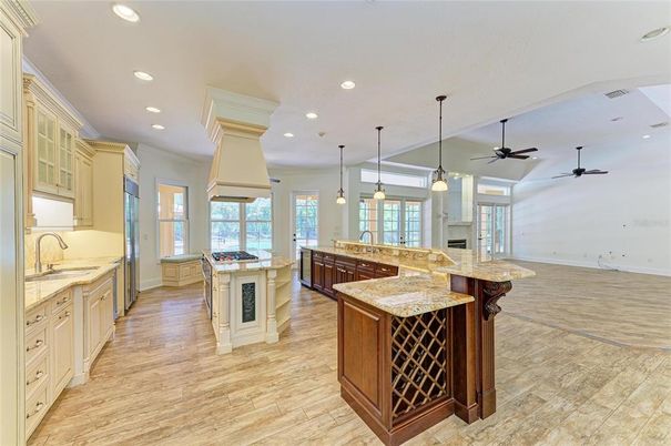 Interior, Kitchen, Pendant Lights, Recessed Lighting, Wood Texture Flooring