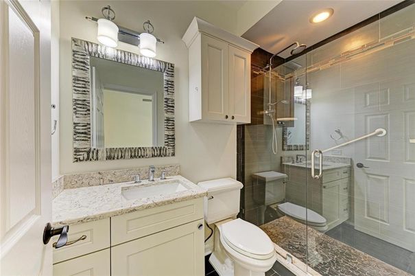 Bathroom, Glass Shower, Interior, Recessed Lighting