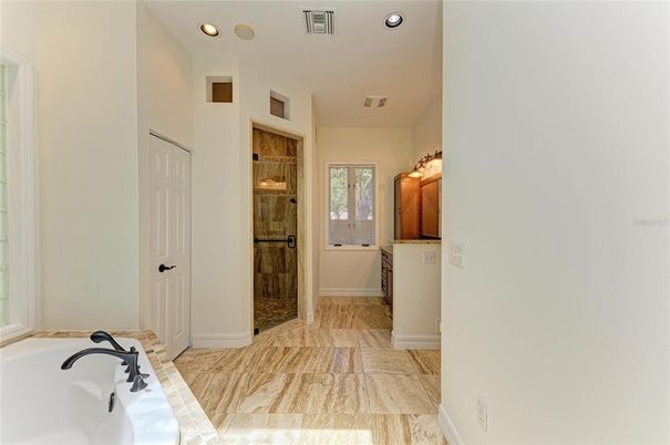 Bathroom, Glass Shower, Interior, Marble, Recessed Lighting