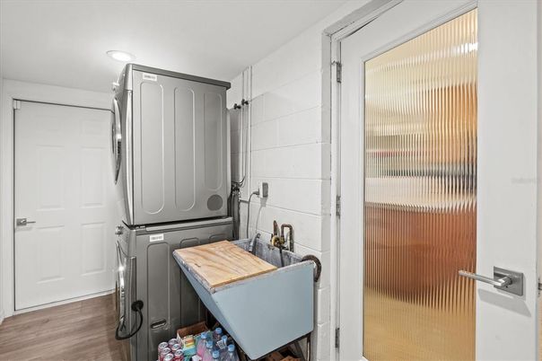 Interior, Recessed Lighting, Utility Closets, Washer, Wood Texture Flooring