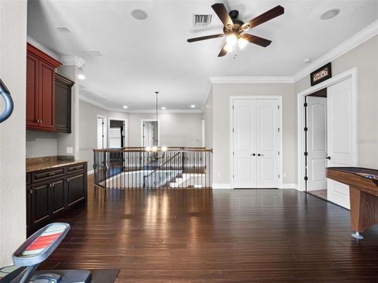 Chandelier, Interior, Kitchen, Recessed Lighting, Wood Texture Flooring