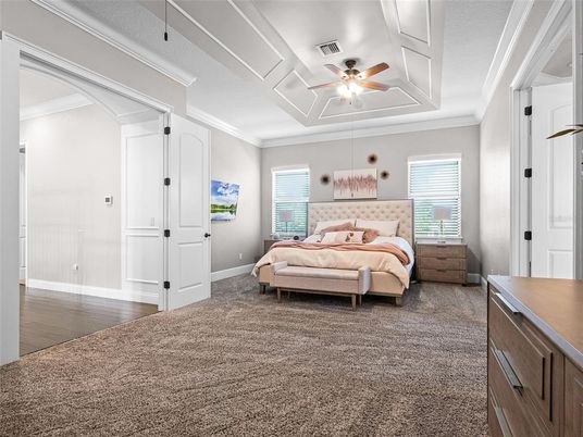 Bedroom, Interior, Pendant Lights, Wood Texture Flooring