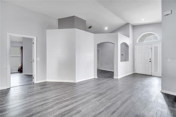 Empty room, Interior, Recessed Lighting, Wood Texture Flooring