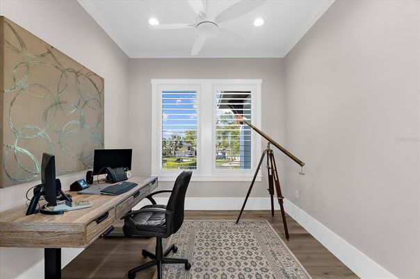 Home Office, Interior, Recessed Lighting, Wood Texture Flooring