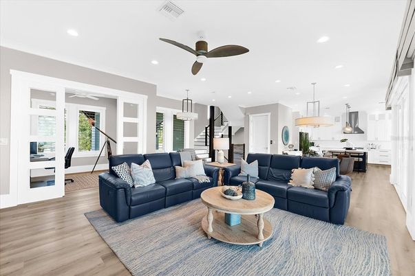 Interior, Kitchen, Living room, Pendant Lights, Recessed Lighting, Stainless Steel Appliances, Wood Texture Flooring