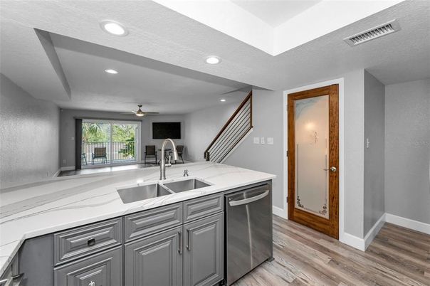 Interior, Kitchen, Recessed Lighting, Wood Texture Flooring