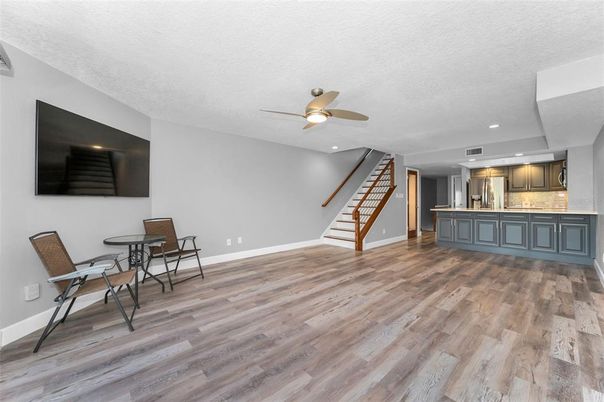 Interior, Kitchen, Recessed Lighting, Wood Texture Flooring