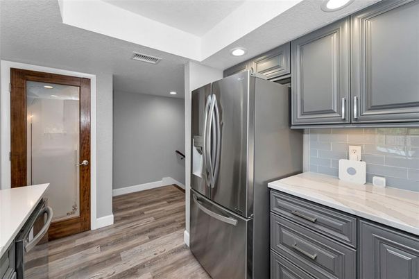 Interior, Kitchen, Recessed Lighting, Wood Texture Flooring
