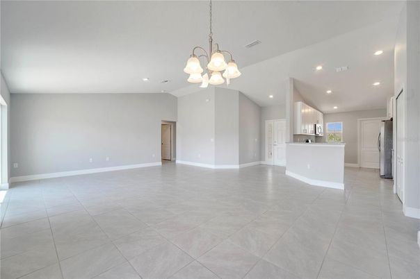 Chandelier, Empty room, Interior, Kitchen, Recessed Lighting