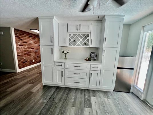 Interior, Kitchen, Stone Walls, Wood Texture Flooring