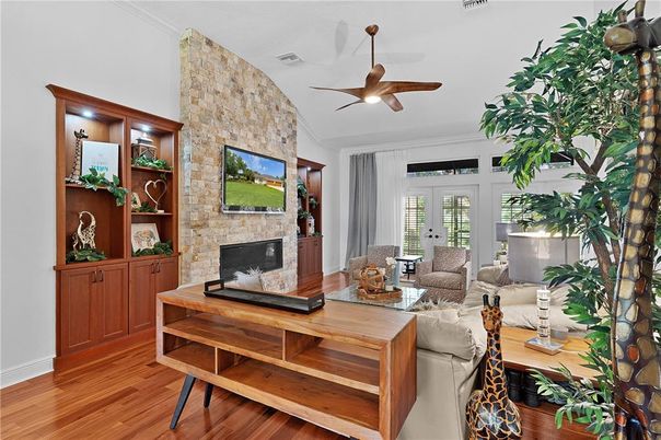 Fireplace, Interior, Living room, Stone Walls, Wood Texture Flooring