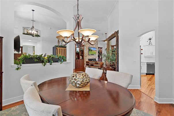 Chandelier, Dining room, Interior, Wood Texture Flooring