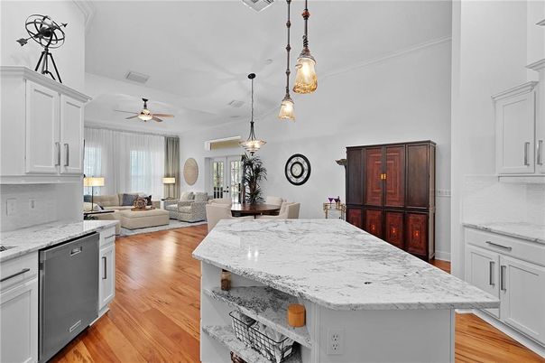Interior, Kitchen, Living room, Pendant Lights, Wood Texture Flooring