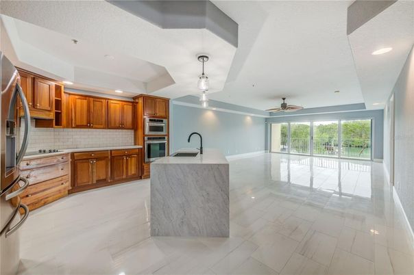 Interior, Kitchen, Marble, Recessed Lighting, Stainless Steel Appliances