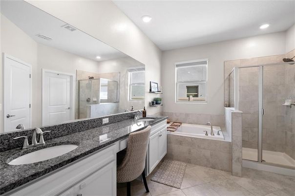 Bathroom, Dual Sink Vanities, Glass Shower, Interior, Recessed Lighting