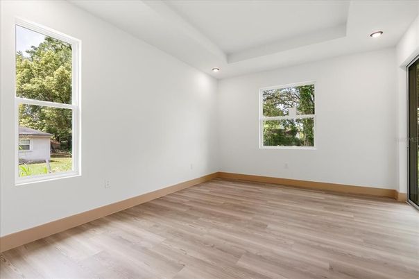 Empty room, Interior, Recessed Lighting, Wood Texture Flooring