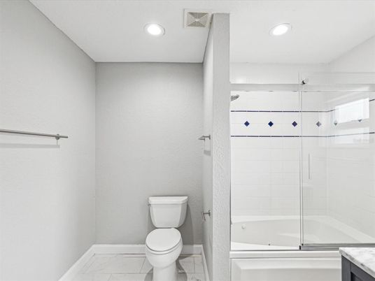 Bathroom, Glass Shower, Interior, Marble, Recessed Lighting