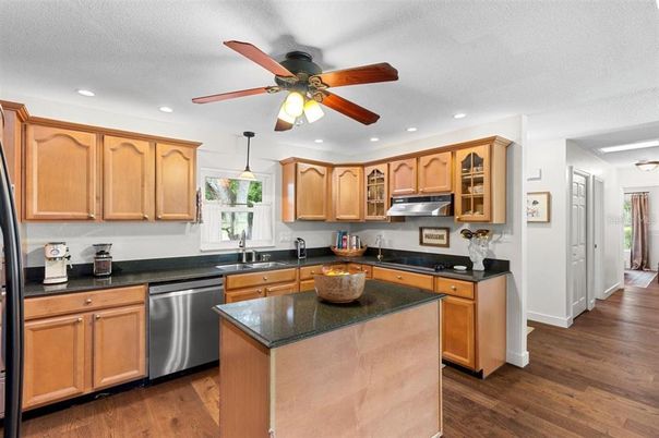 Interior, Kitchen, Recessed Lighting, Wood Texture Flooring
