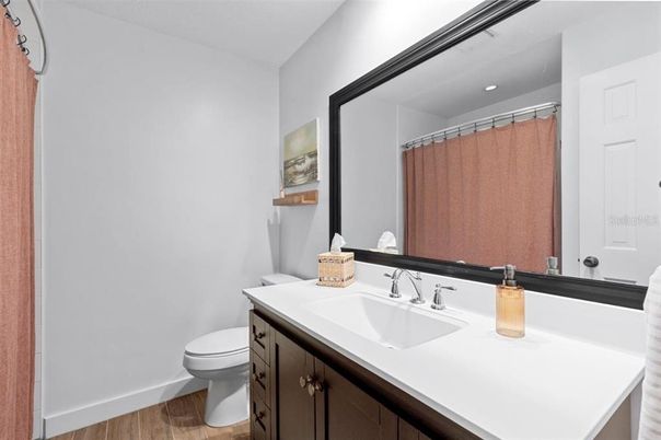 Bathroom, Interior, Recessed Lighting, Wood Texture Flooring