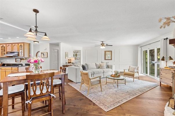 Dining room, Interior, Kitchen, Living room, Pendant Lights, Recessed Lighting, Wood Texture Flooring
