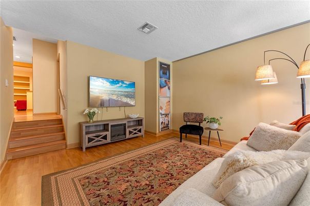 Interior, Living room, Recessed Lighting, Wood Texture Flooring