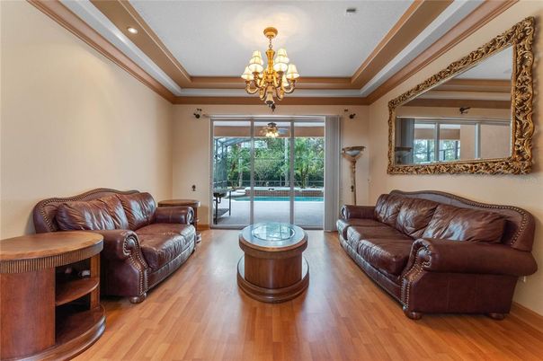 Chandelier, Interior, Living room, Recessed Lighting, Wood Texture Flooring