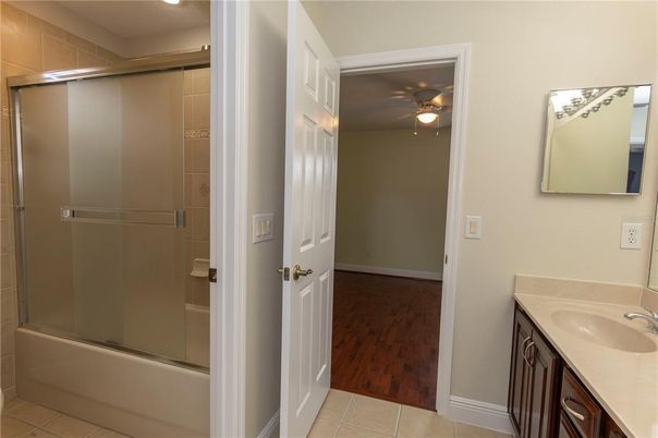Bathroom, Glass Shower, Interior, Recessed Lighting, Wood Texture Flooring