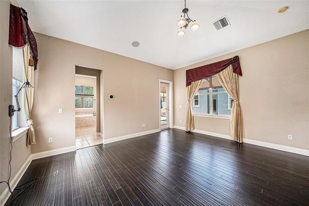 Empty room, Interior, Pendant Lights, Wood Texture Flooring