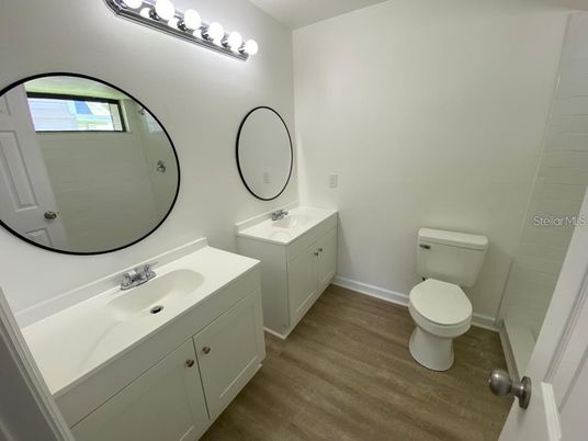 Bathroom, Dual Sink Vanities, Interior, Wood Texture Flooring