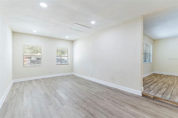 Empty room, Interior, Recessed Lighting, Wood Texture Flooring