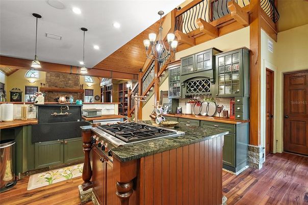 Chandelier, Interior, Kitchen, Pendant Lights, Recessed Lighting, Wood Texture Flooring