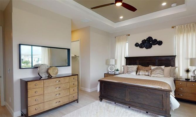 Bedroom, Interior, Recessed Lighting, Wood Texture Flooring