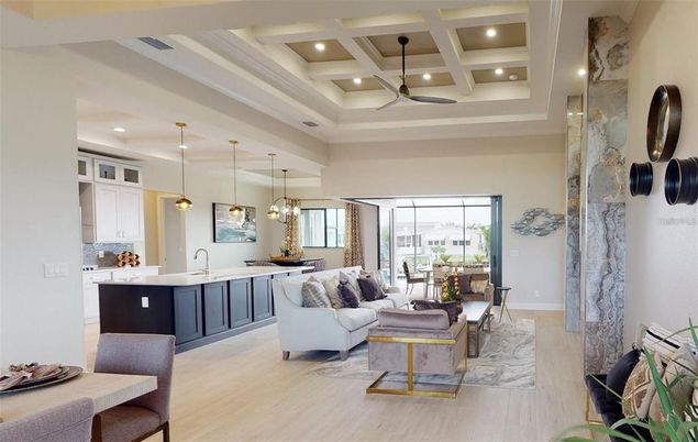 Dining room, Interior, Kitchen, Living room, Pendant Lights, Recessed Lighting, Wood Texture Flooring