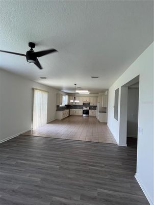 Empty room, Interior, Kitchen, Pendant Lights, Wood Texture Flooring