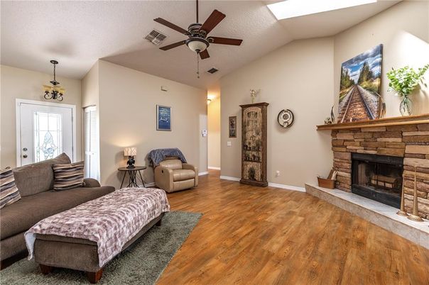 Fireplace, Interior, Pendant Lights, Wood Texture Flooring