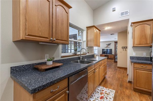 Interior, Kitchen, Recessed Lighting, Wood Texture Flooring