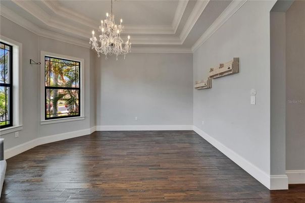 Chandelier, Empty room, Interior, Wood Texture Flooring