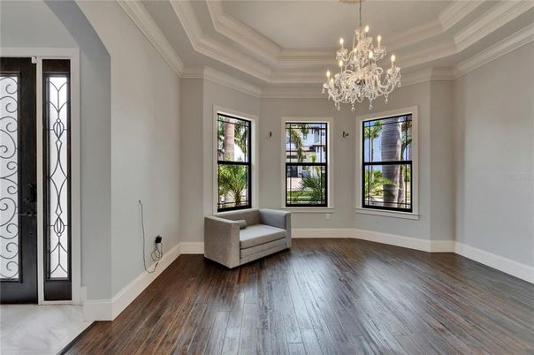Chandelier, Empty room, Interior, Wood Texture Flooring
