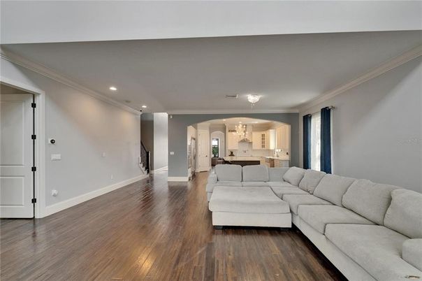 Interior, Kitchen, Living room, Recessed Lighting, Wood Texture Flooring