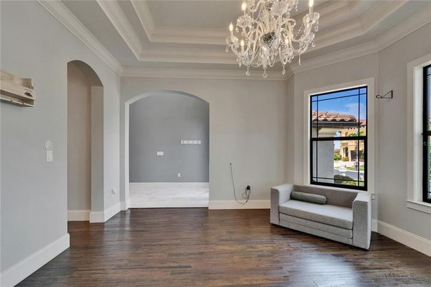 Chandelier, Empty room, Interior, Wood Texture Flooring