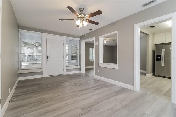 Empty room, Interior, Stainless Steel Appliances, Wood Texture Flooring