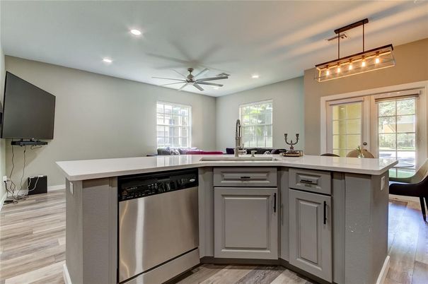 Interior, Kitchen, Recessed Lighting, Wood Texture Flooring
