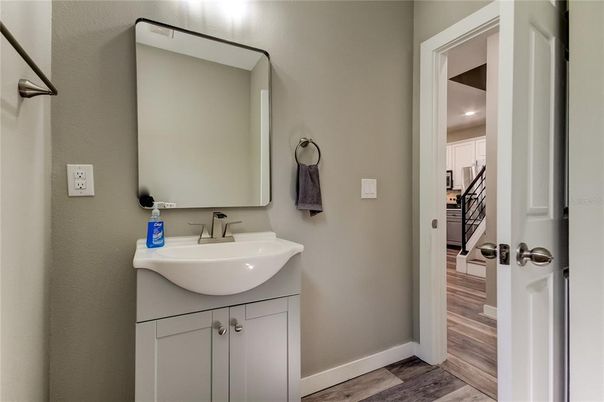 Bathroom, Interior, Recessed Lighting, Wood Texture Flooring