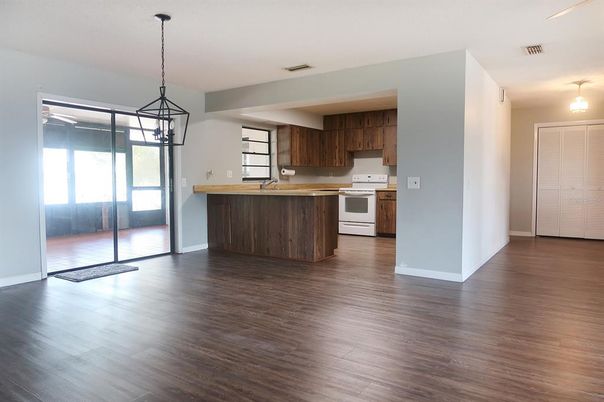 Interior, Kitchen, Pendant Lights, Wood Texture Flooring