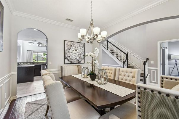 Chandelier, Dining room, Interior, Wood Texture Flooring