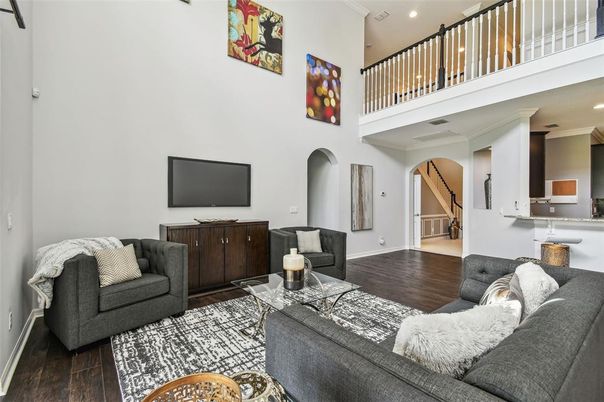 Interior, Living room, Recessed Lighting, Wood Texture Flooring