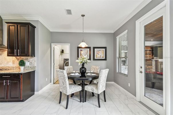 Dining room, Interior, Marble, Pendant Lights