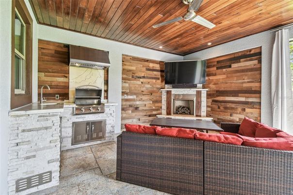 Fireplace, Interior, Living room, Recessed Lighting, Wooden Ceilings, Wooden Walls