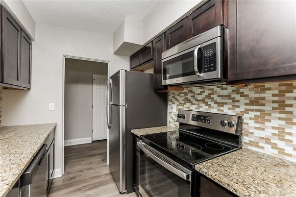 Interior, Kitchen, Stainless Steel Appliances, Wood Texture Flooring